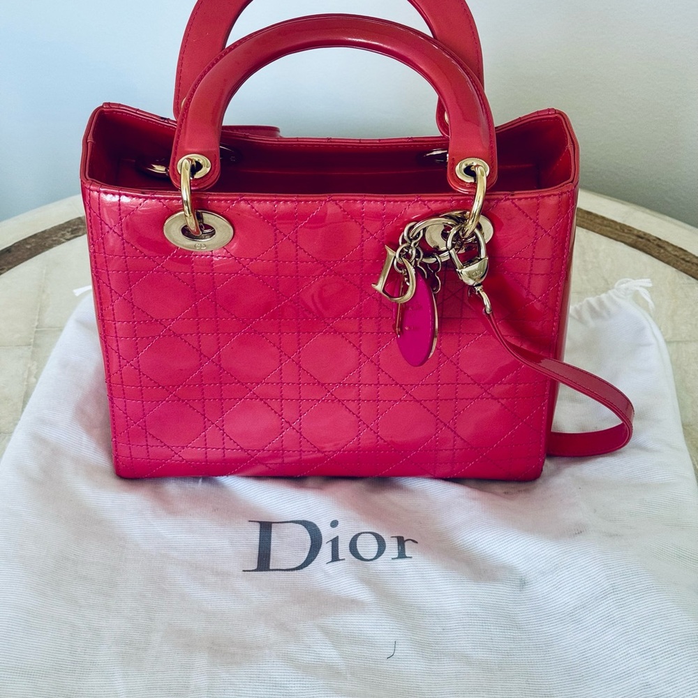 Dior Pink Quilted Handbag, patent leather, original dust bag - Picture 1 of 15